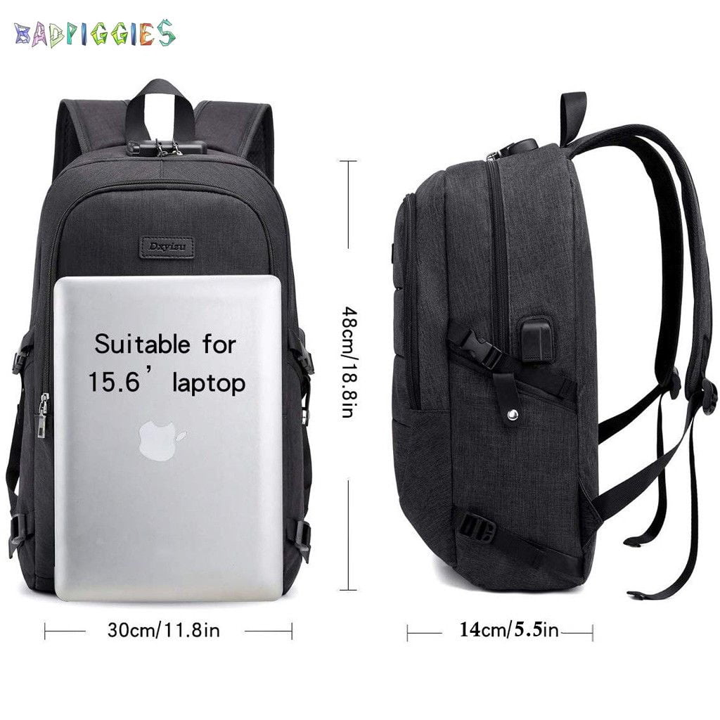 BadPiggies Travel Laptop Backpack Water Resistant Anti-Theft Bag with USB Charging Port and Lock