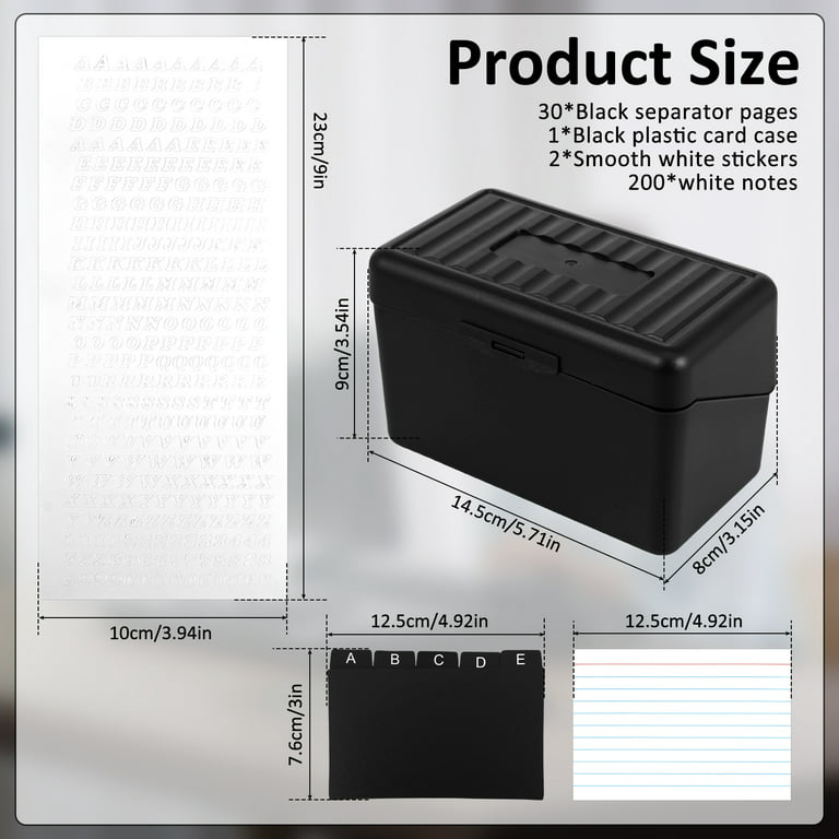 OFFILICIOUS Black Index Card Holder 4x6 - Index Card Box with Dividers, Ruled Cards & Stickers - Index Card Organizer Case, Notecard Holder, Recipe