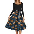 thumbnail image 4 of WTOBBY Women's Halloween Print Flare Dress with Spider Bat Pumpkin Pattern, Square Neck, Long Sleeves, and Hollow Party Design for Retro Casual Fashion ,Navy 2XL, 4 of 4