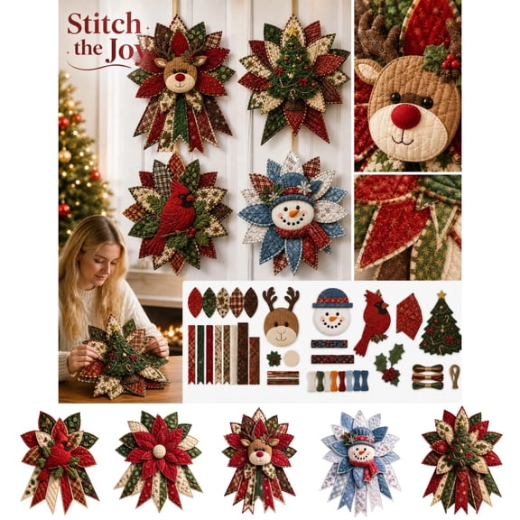 DIY Quilted Christmas Door Hanging Kit Festive Hanmade Sewing Fabric Set for Beginner Gift Decor
