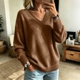 thumbnail image 2 of Dwellite Womens Knit V Neck Sweater Long Sleeve Fall Tops Lightweight Basic Pullover Tops Coffee M, 2 of 6