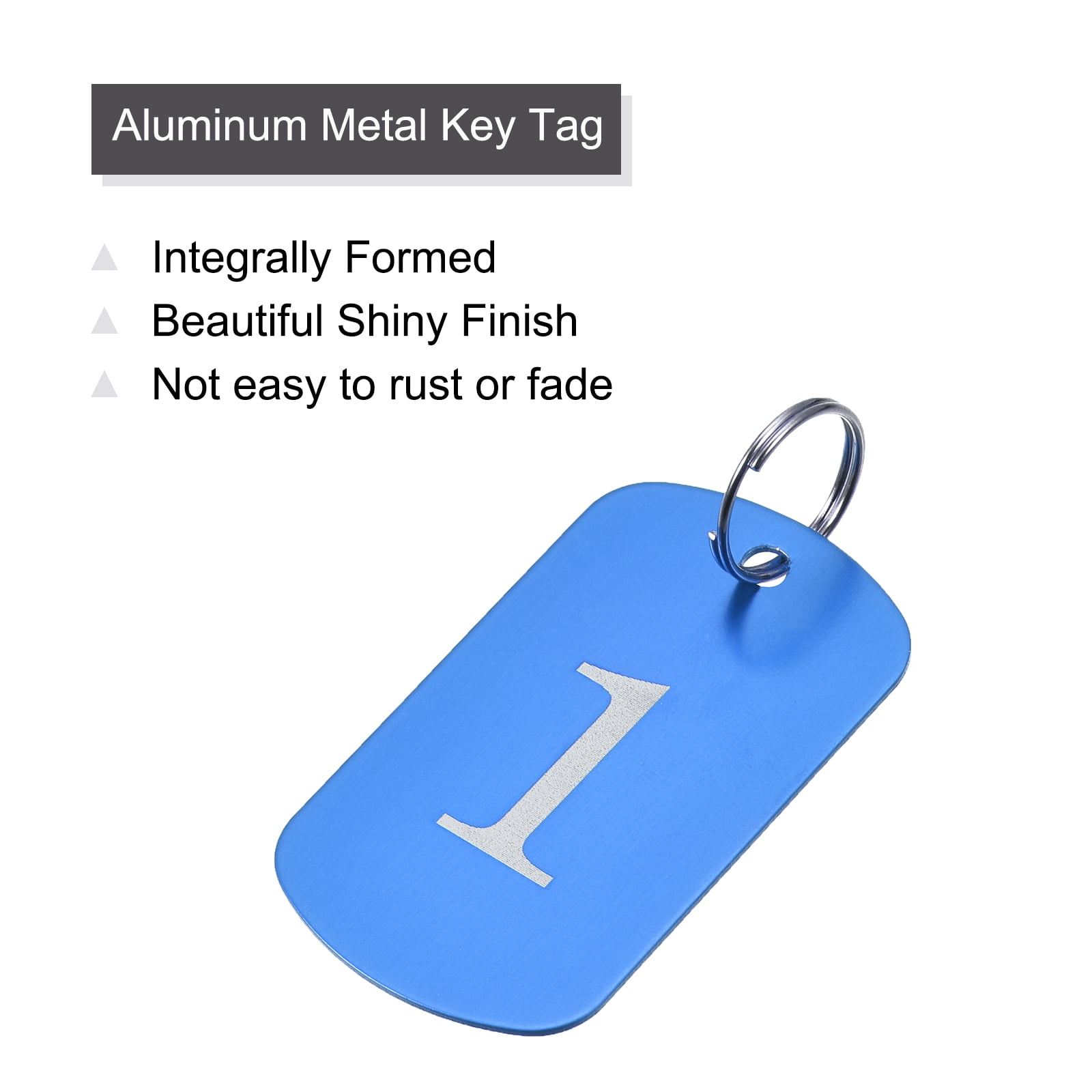 Uxcell Numbered Tag, Aluminum Key Tags Metal ID Tags, 1-50 Number with Ring Blue Rectangle for Decoration, Pack of 50