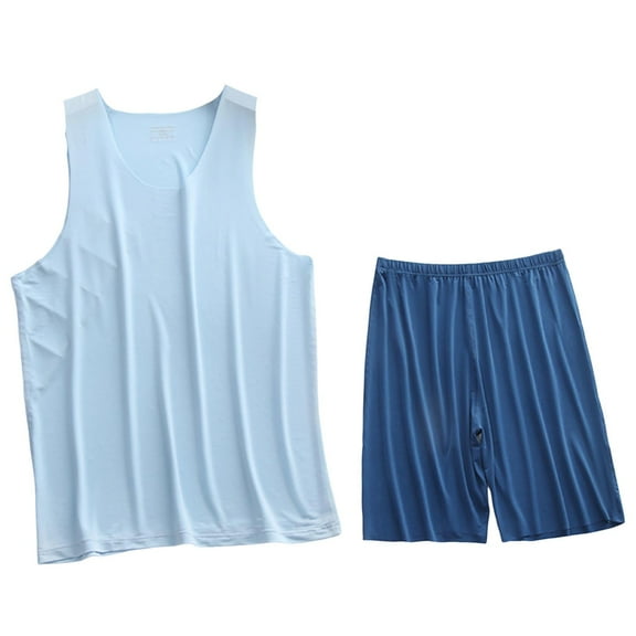 WRKEKC Mens 2 Piece Outfits Fashion Summer Fitness Workout Solid Color Sleeveless V-Neck Tank Top Set for Gym and Exercise