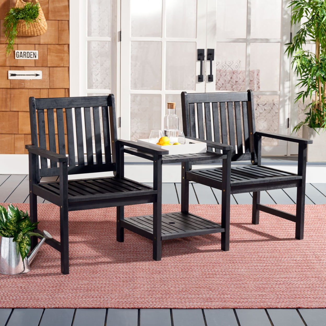 SAFAVIEH Outdoor Collection Brea Twin Seat Bench Black