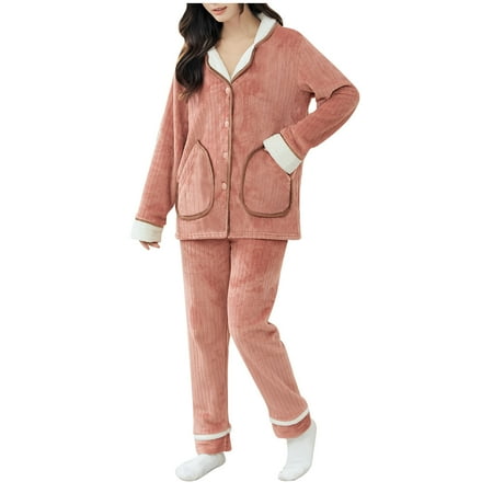 

Women s Winter Pajama Sets - Plus Velvet Thick Flannel Warm Home Service Suit Autumn/Winter Two-Piece Suit