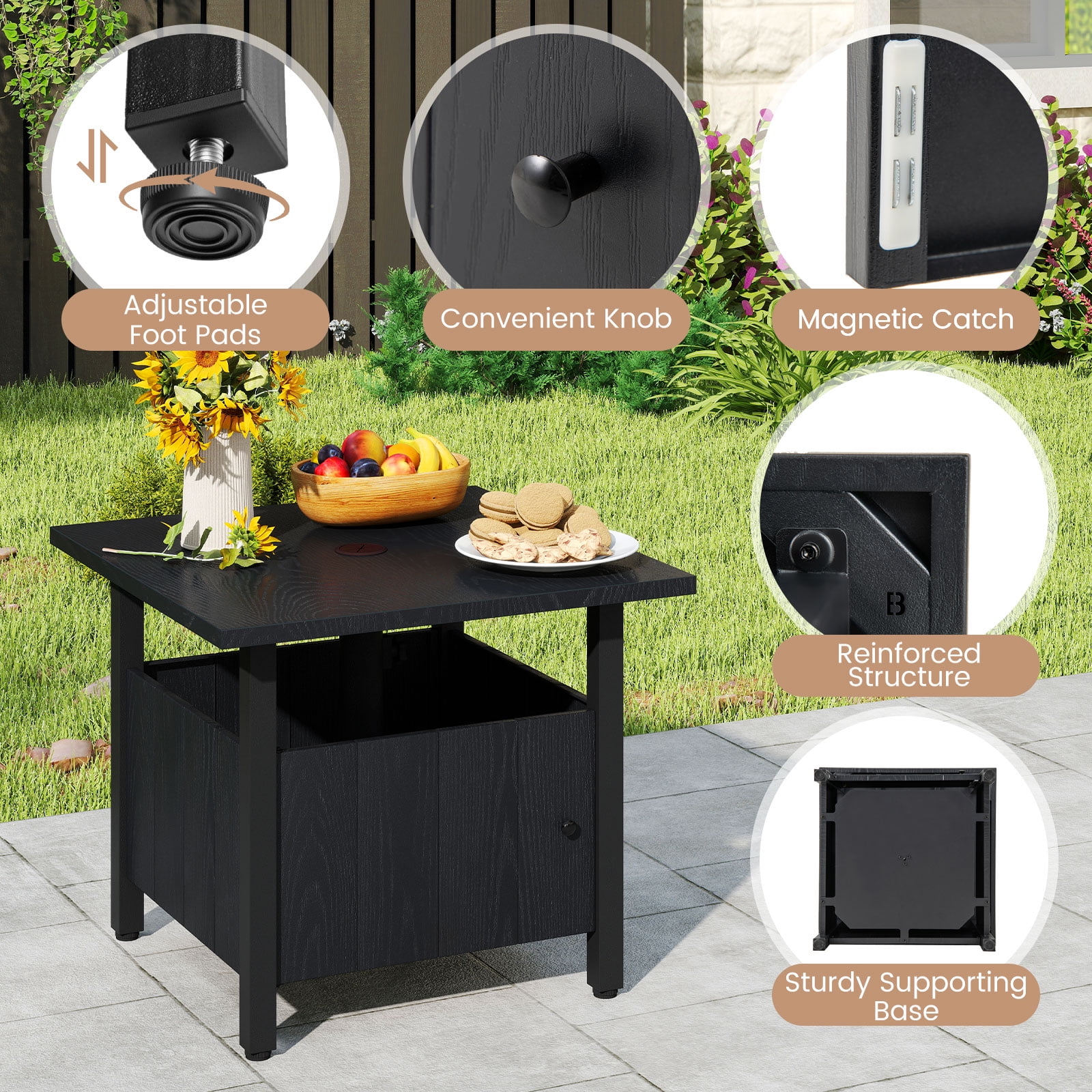 Gymax Outdoor Side Table w/ 1.89'' Umbrella Hole Patio Umbrella Table Base Stand