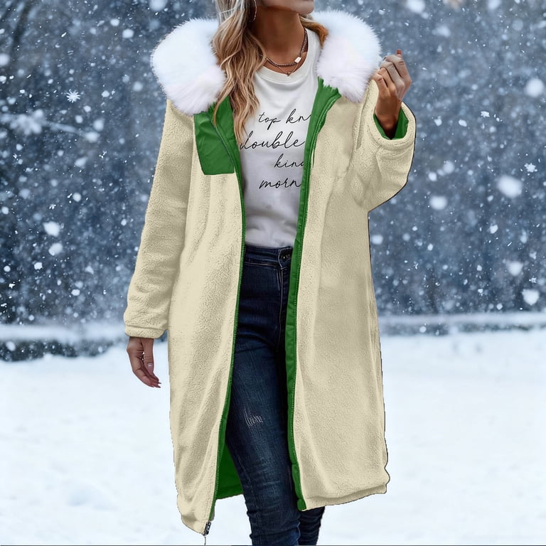 ladies winter dress jackets Sheghy Womens Clothes Jackets 100%Cotton Women's Winter Long Coat Long  Sleeve Jacket Hooded Jacket with Pockets Detachable Hat Collar