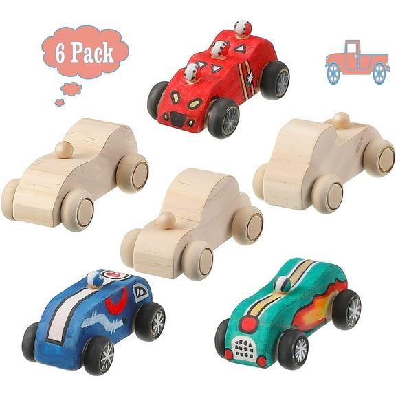 MAINYU 6 Pieces Wood DIY Car Toys, Unfinished Wooden Cars, Crafts for Students Home Activities, Easy Woodworking and Family Time Set, Best Birthday Christmas Gift for Kids