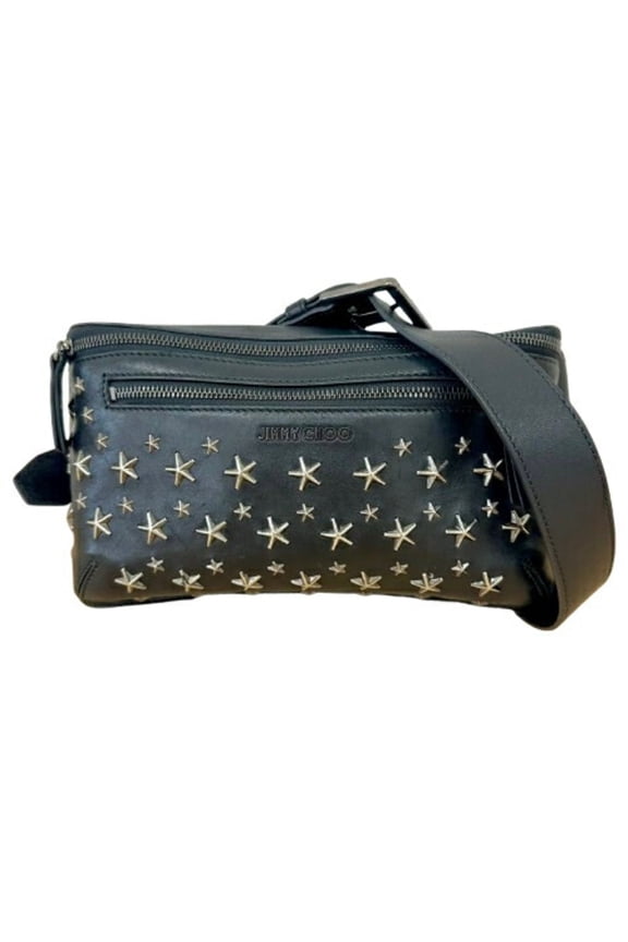 Pre-Owned JIMMY CHOO Star Studs BLS181 Body Bag Shoulder Leather Black