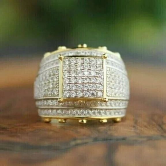 Forever Jewels 3Ct Round Cut Moissanite Men's Cluster Engagement Ring 14K Yellow Gold Plated