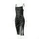 thumbnail image 2 of Vestido ajustado Nikou con abertura alta y tirantes finos color negro talla L, 2 of 15