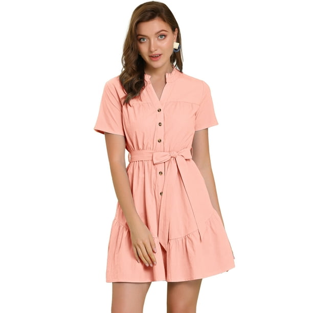 Vestido Camisero Allegra K Algodón Rosa Claro L