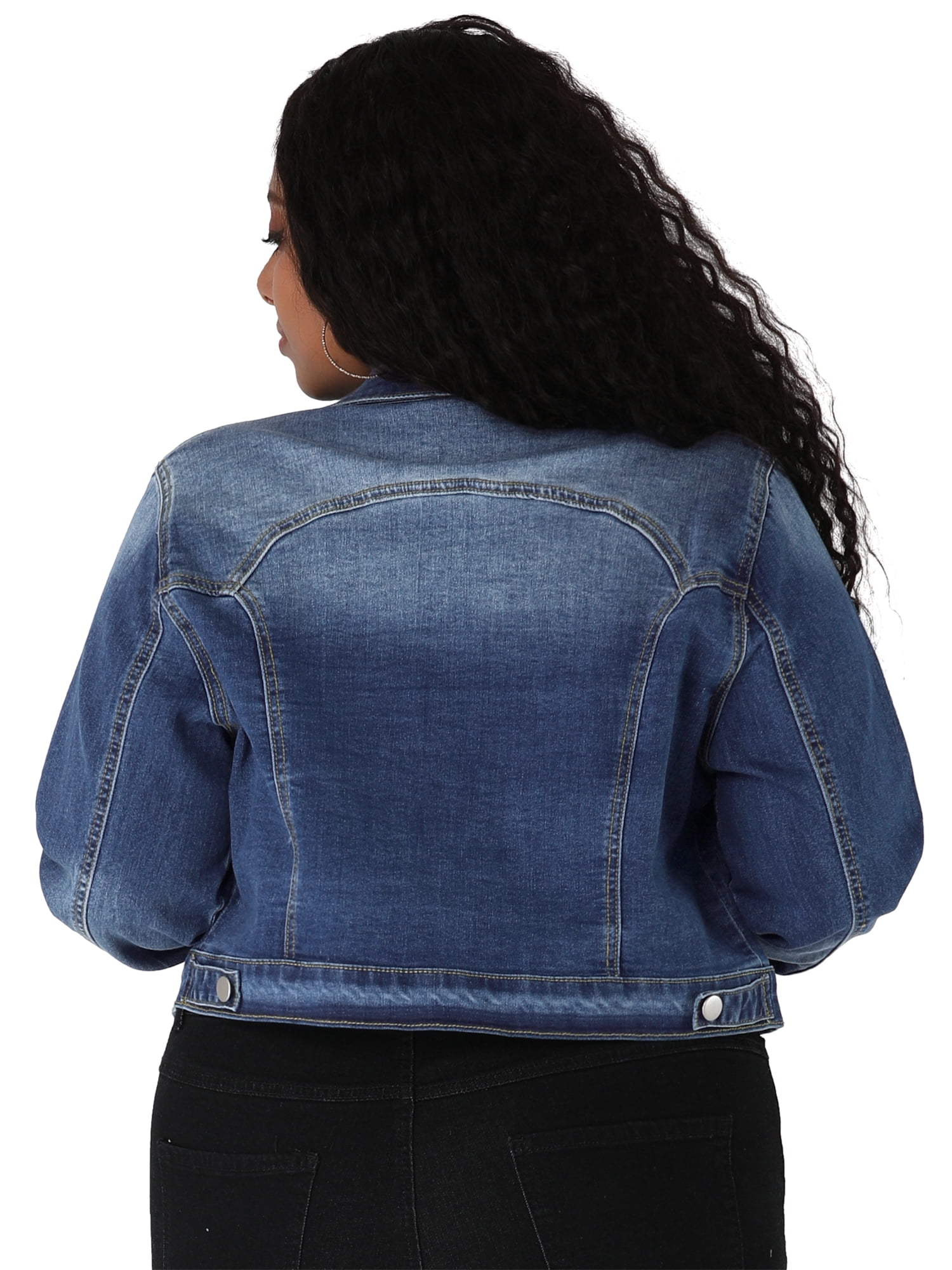 DARING DIVA Women's Plus Button Closed Cropped Denim Jacket 6X Blue