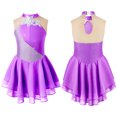 thumbnail image 5 of Jizyo Girls Sequins Ballet Figure Ice Skating Dress Kids Sleeveless Floral Printed Tutu Skirted Purple 12, 5 of 6
