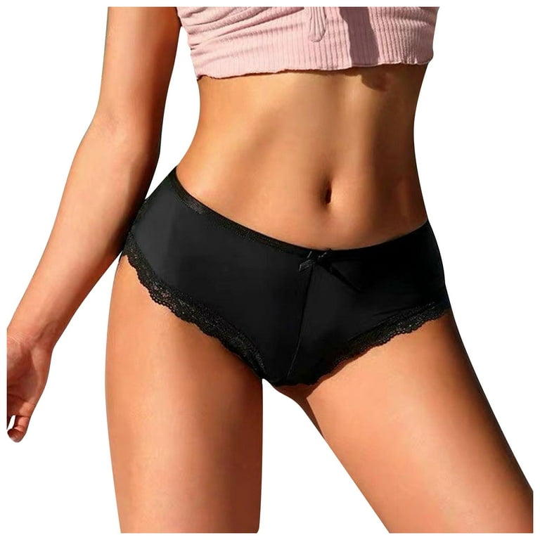 HUPOM Plus Size Underwear Panties In Clothing Thong Casual Tie Comfort  Waist Black XL