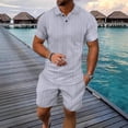 thumbnail image 2 of Timoontee Men's Summer Casual Breathable Tracksuits Short Sleeve Button Lapel Hollowed Out Shirts and Elastic Waist Shorts Solid 2 Piece Outfits for Daily Wear Gray XL, 2 of 3