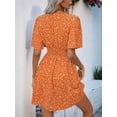 thumbnail image 6 of Women Summer Dresses Short Sleeve V Neck Floral Midi Sundress Orange M, 6 of 7