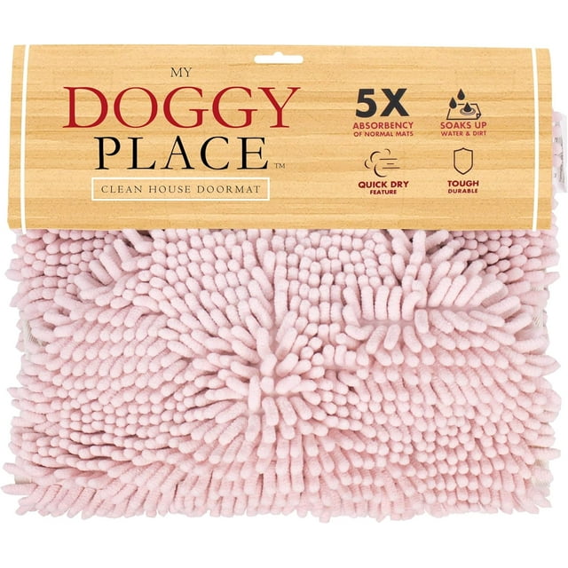 GFDYREE - Ultra Absorbent Microfiber Chenille Dog Bath Shammy Towel with Hand Pockets, Durable, Quick Drying, Washable, Prevent Mud Dirt (Color: Pink)