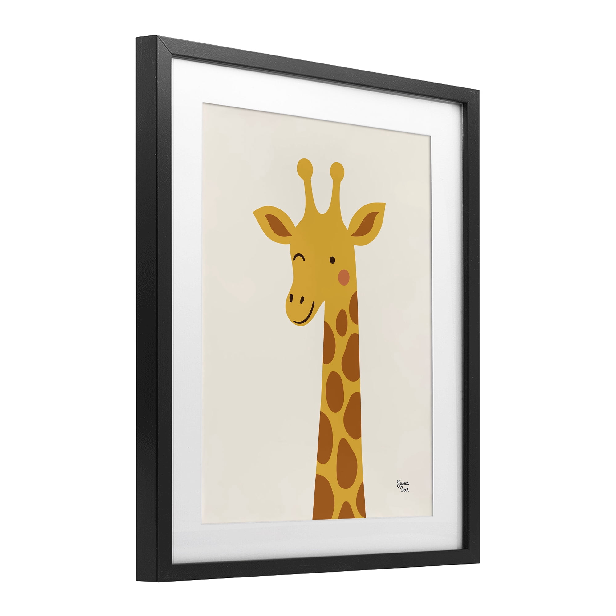 Stupell Industries Winky Giraffe Portrait Black Framed Print Under Glass, design by Jessica Beck