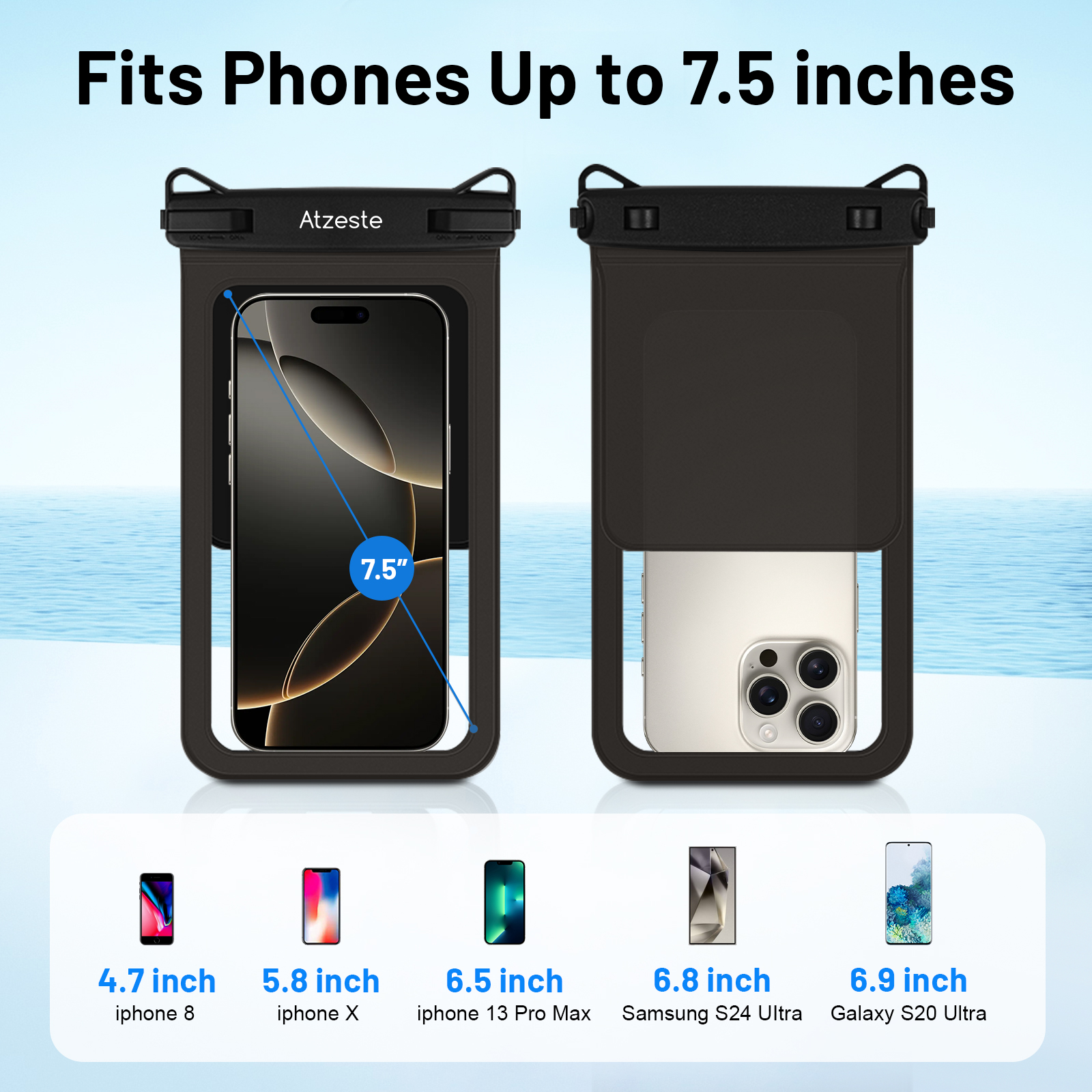 Atzeste 2-Pack Waterproof Phone Pouch IPX8 Black photo 4