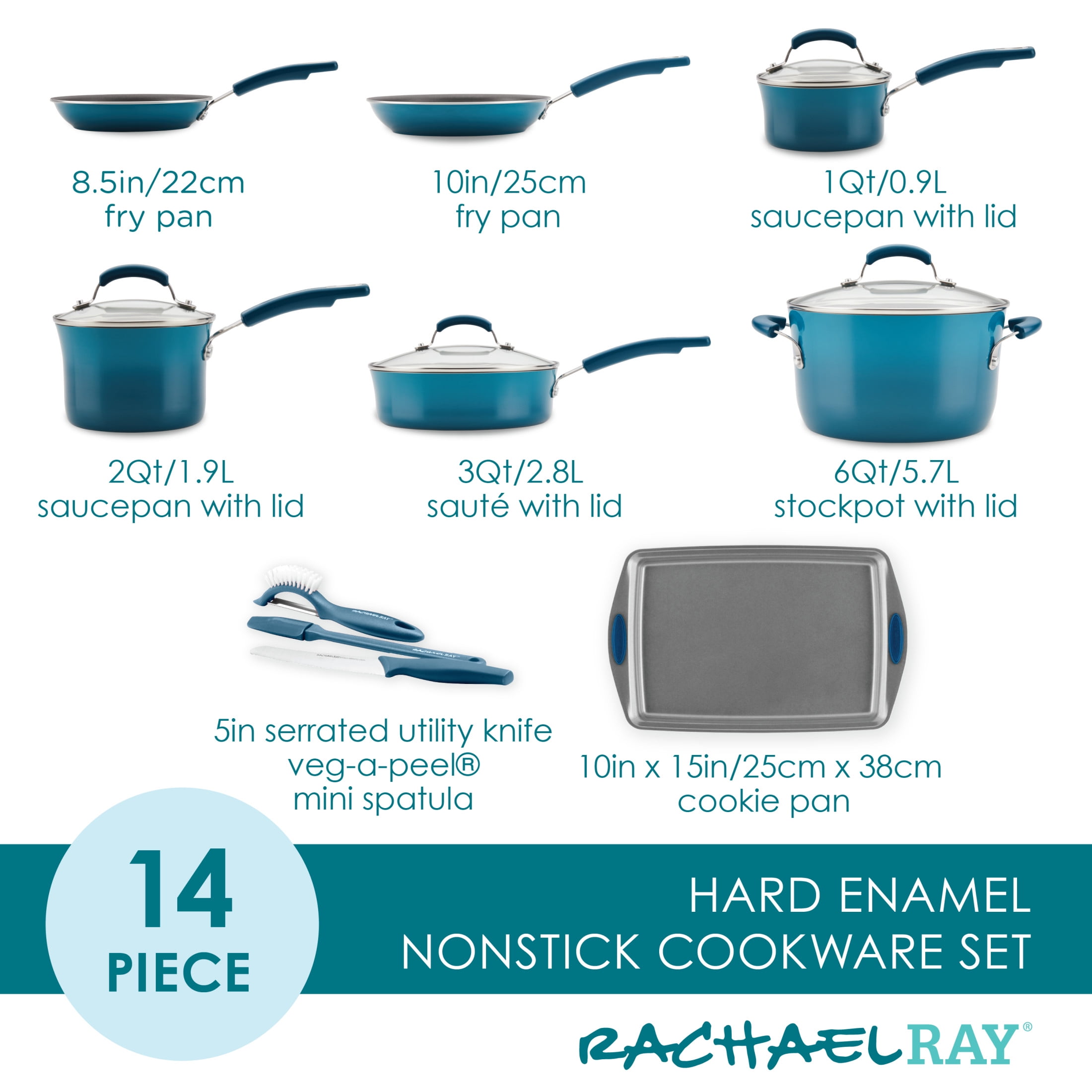  Rachael Ray Brights Nonstick Cookware Pots and Pans Set, 10  Piece, Marine Blue: Home & Kitchen