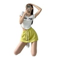 thumbnail image 4 of Qarigey Pantalones cortos femeninos Faldas Vestido Sólido Casual Cordón Moda de cintura alta Verano Estilo coreano para compras Viajes Prendas para la parte inferior del cuerpo Fruta Verde 2XL, 4 of 6