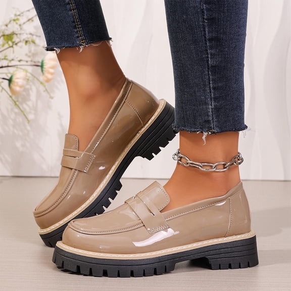 Wowcloth Women's Loafers - Round Toe Chunky Heel Platform Shoes with Retro Style for Casual Outfits
