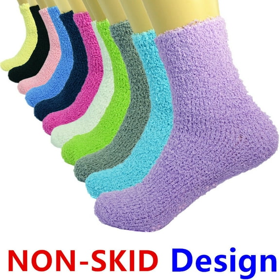 3 Pairs For Women Winter Home Cozy Fuzzy Non-Skid Solid Slipper Socks Size 9-11