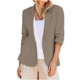 thumbnail image 4 of Ailaofu 2025 Summer Linen Blazer Women Lightweight 3/4 Stretchy Ruched Sleeve Fully-Lined Casual Work Jacket with Pockets, 4 of 6