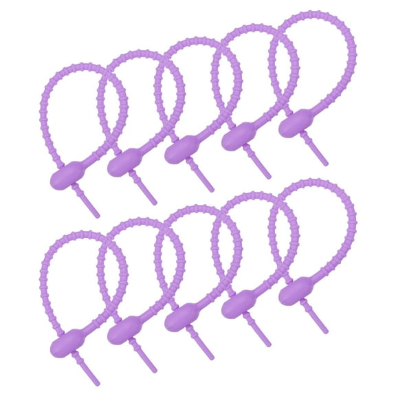 15 Pack Reusable Silicone Ties, 8.5 Inch Cable Ties, Bread Ties Purple