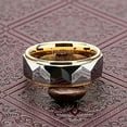 thumbnail image 2 of Tungsten Rings For Men Women Wedding Band Polished Facet Cut Gold Step Edge Sizes 6-16 (Tungsten, 9), 2 of 6