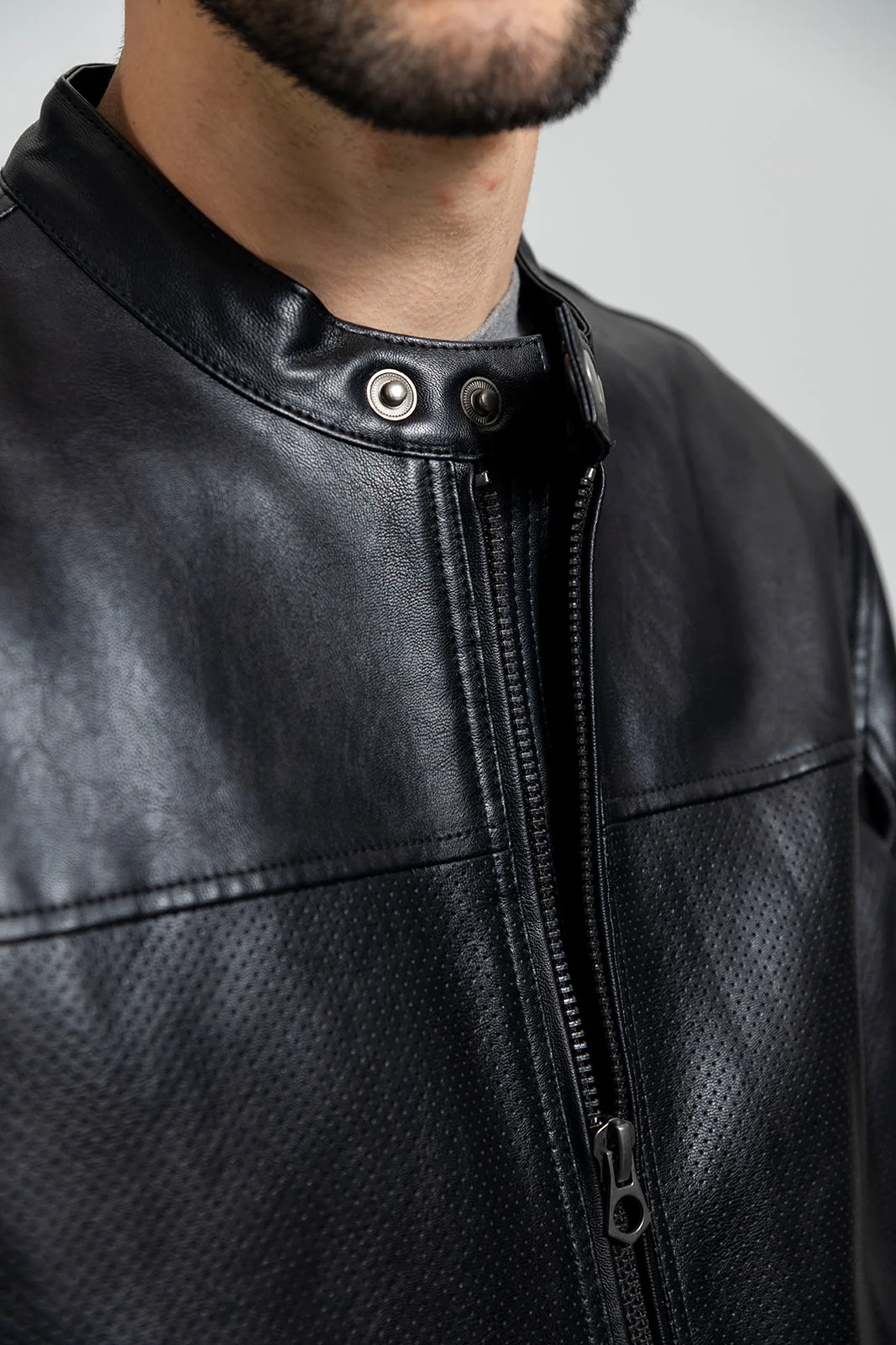 Whet Blu OLIVER Vegan Faux Leather Fashion Ban Collar Lightweight Casual Zip Up Jacket Men Black 2XL
