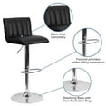 thumbnail image 2 of Contemporary Black Vinyl Adjustable Height Barstool with Vertical Stitch Back/Seat and Chrome Base, 2 of 9