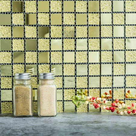 Efavormart 10 Pack Self-adhesive Gold Backsplash Peel & Stick Colored Glass Mirror Mosiac Wall Tile - (Best Adhesive For Glass Tile Backsplash)
