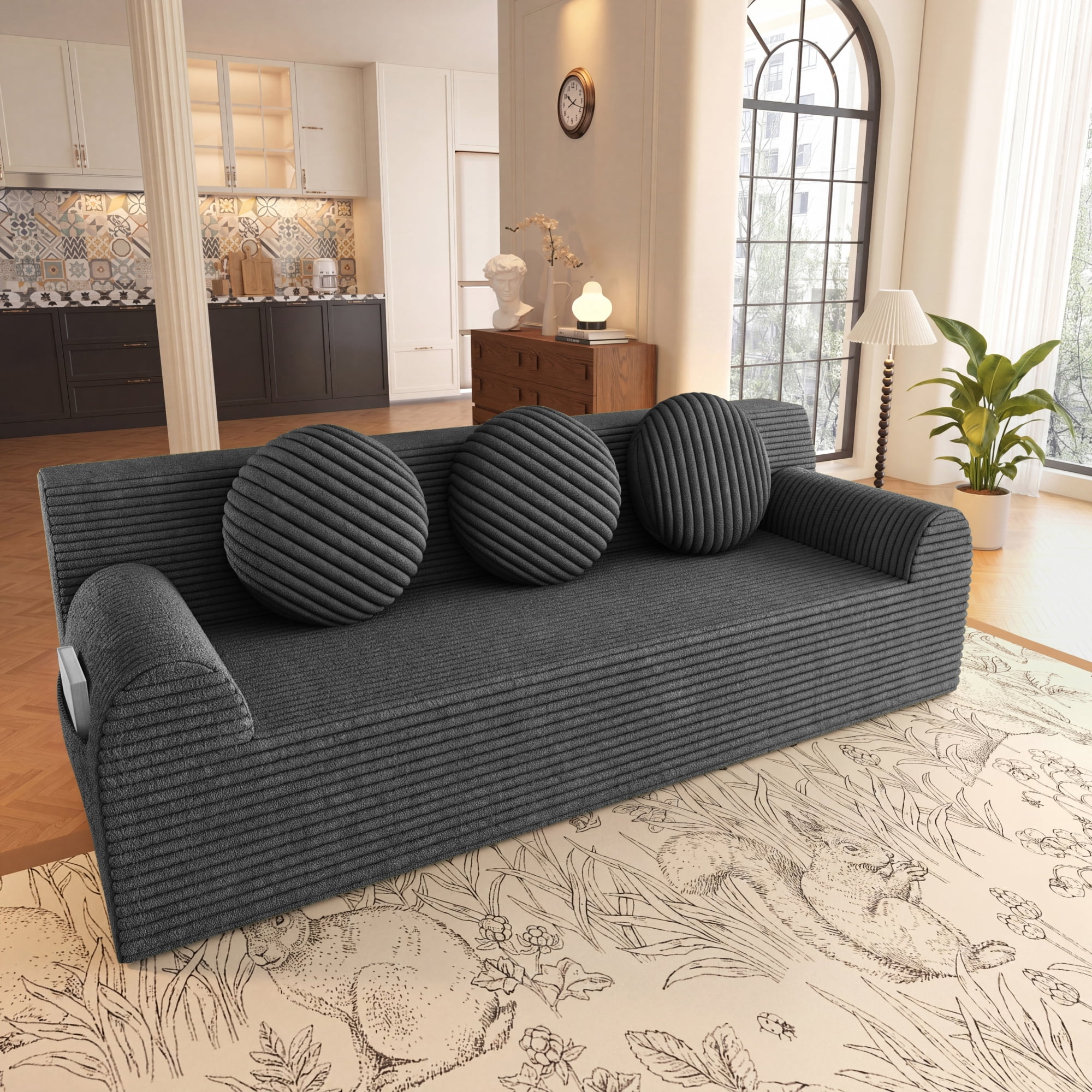 Leumius 3 Setaser Sofa,71" Corduroy Fabric Upholstered Loveseat Couch with Deep Seat for Living room,Bedroom,Apartment,No Assembly Required,Dark Gray