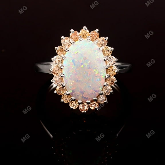 Vintage Opal & Morganite Ring, Matching 925 Silver Art Deco Bridal Ring, Morganite Birthstone Women Jewelry, Engagement Ring Gift For Her.