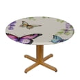 thumbnail image 3 of Awypu  Butterfly Lavender Round Tablecloth with Elastic Edged Spring Flower Fitted Table Cloths Cover Mat Washable Polyester Spill Proof Table Covers for Indoor outdoor Dinning Patio Table White, 3 of 7