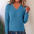 thumbnail image 5 of Fesfesfes Women's V-Neck Drop Shoulder Knit Sweater with Side Slit Long Sleeve Loose Fit Solid Color Soft Warm Casual Pullover Top for Fall Winter Daily Wear, 5 of 9