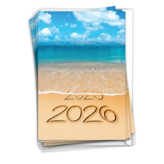 NobleWorks 12 New Year Greeting Cards with Envelopes (1 Design, 12 Each) 2025 2026 Sands Of Time C6133ENYG-B12x1-25