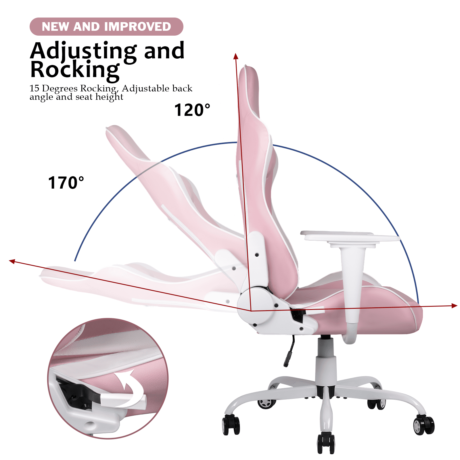 BOSSIN Pink Gaming Chair Cute Kawaii Gaming Chair for Girl Ergonomic Office Desk Chair Racing Office Chair Adjustable High Back Chair Game Chair Swivel Leather Chair with Lumbar Support and Headrest