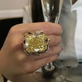 thumbnail image 2 of Oversized Champagne Square Zircon Ring, Gold-Plated Large Zircon Statement Ring, Vintage Big Stone Cocktail Ring for Women, 2 of 4