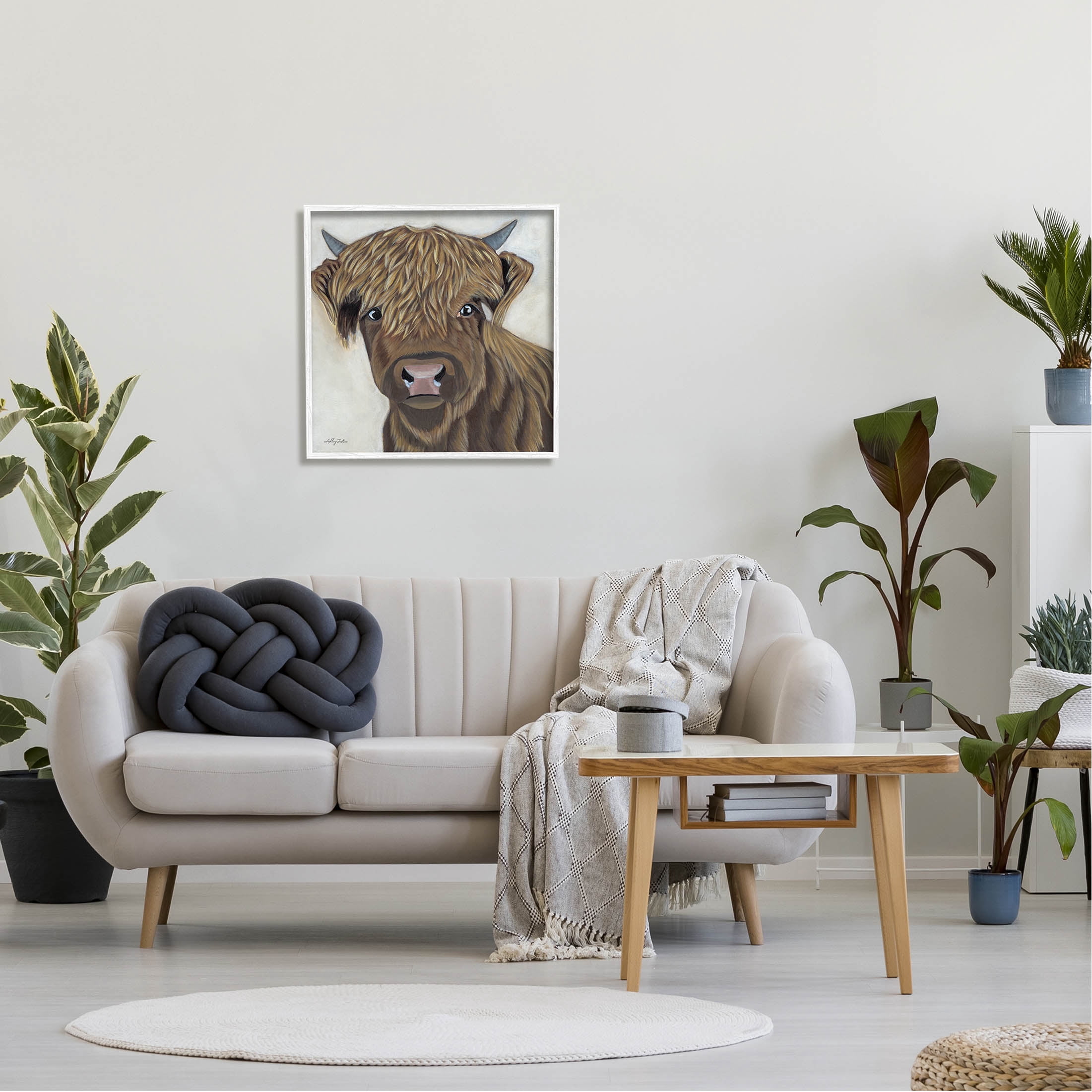 Stupell Industries Brown Cattle Farm Animal Portrait Painting White Framed Art Print Wall Art, Design by Ashley Justice