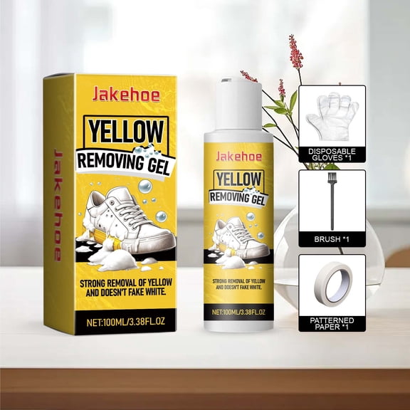 White Shoe Cleaning Gel Kit – Sneaker Sole Whitener & Yellow Stain Remover for Rubber, Canvas & Leather – All-in-One Care Set with 100ml Gel, Brush, Gloves & Masking Tape
