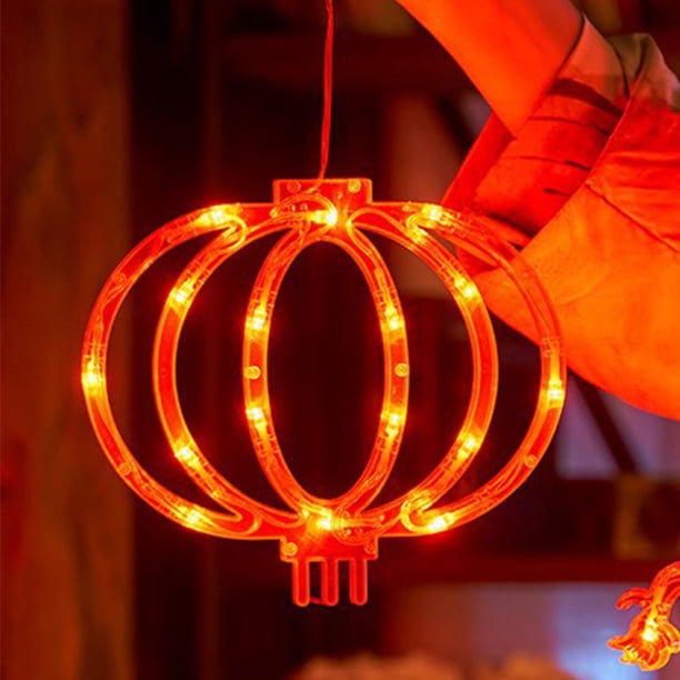 Fiudx Luces de Ventana para El Festival de Primavera, Diseño de Farolillo Rojo Led y Petardo, Funciona con Pilas y Ventosas, Fáciles de Colgar, Decoración de Interiores para Año Nuevo, 30 X 20 Cm, Pa