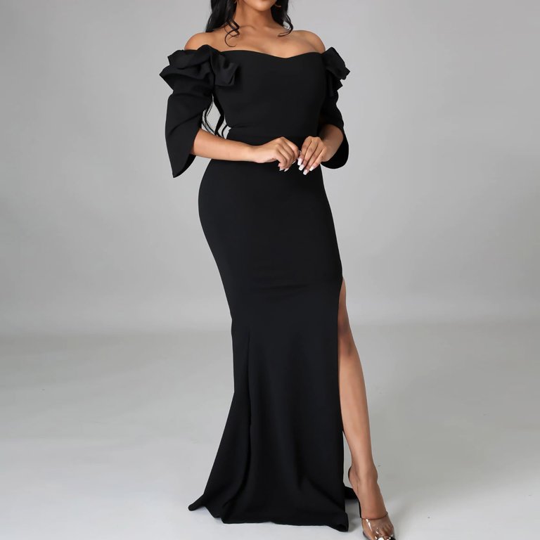 IROINNID Wedding Guest Dresses for Women Homecoming Party Color Long Dress Off Shoulder Split V-Neck Dress Trendy Formal Dress,Black - Walmart.com IROINNID Wedding Guest Dresses for Women Homecoming Party Color Long Dress Off Shoulder Split V-Neck Dress Trendy Formal Dress,Black - Walmart.com