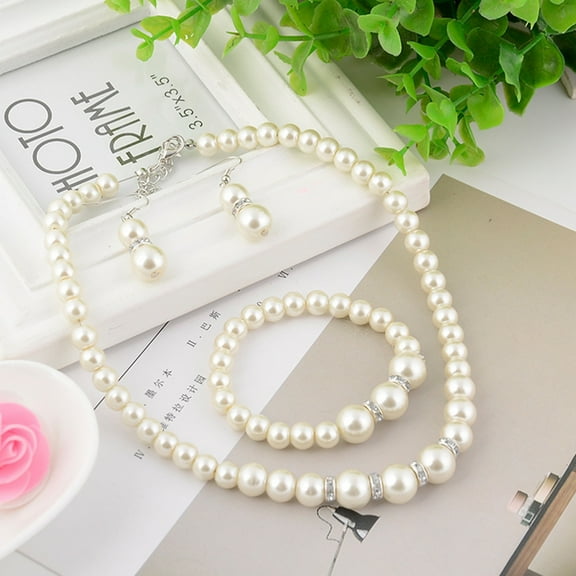 UDIYO 2 Sets Silver Plated Artificial Pearl Necklace Earrings Bracelet Women Jewelry Gift Set Useful and Professional