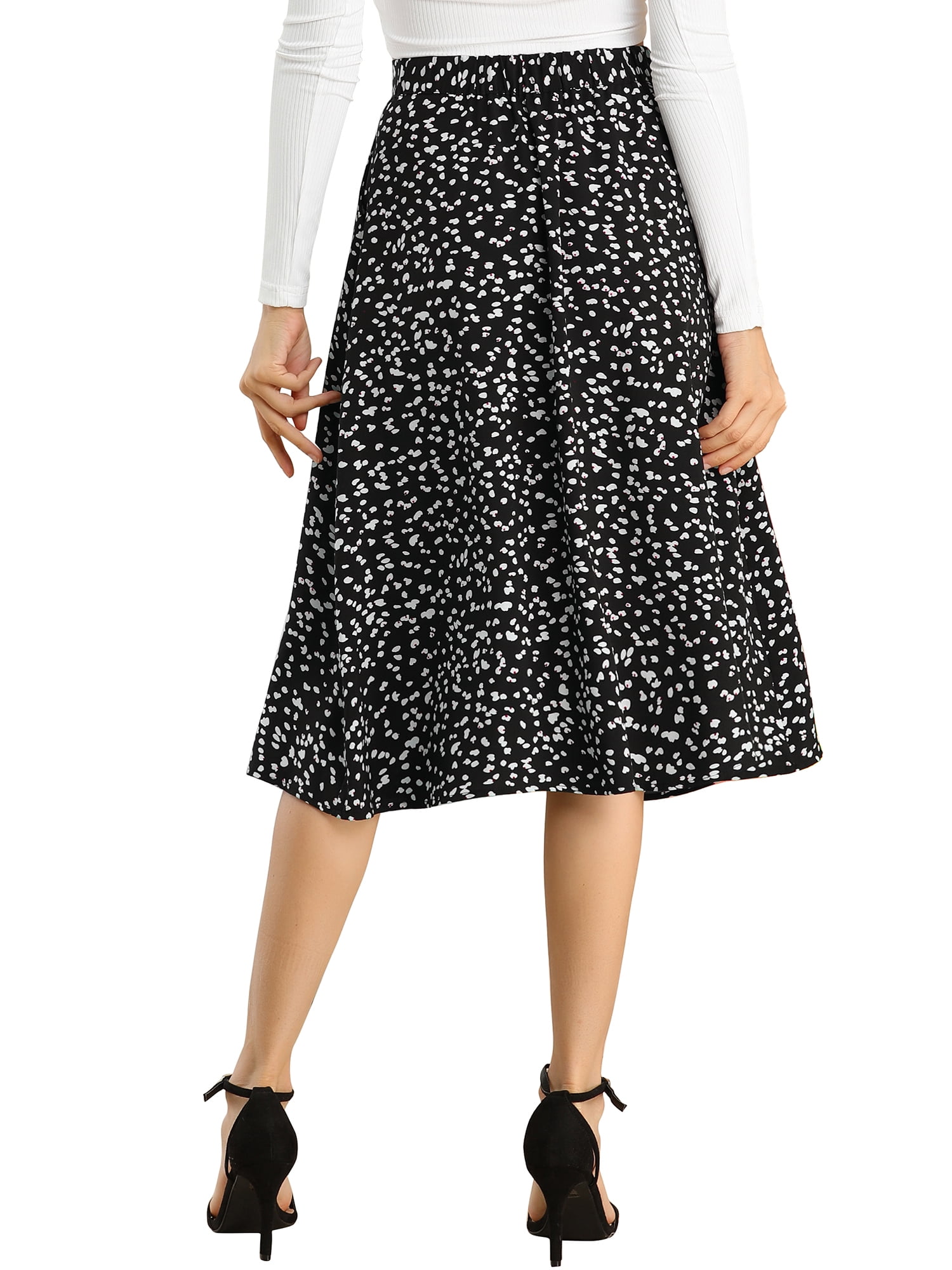 DARING DIVA Women's Floral Print A-Line Midi Skirt Skirts S Black