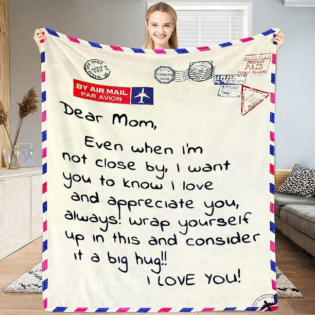 LHSHID Gifts for Mom from Daughter/ Son Valentines Day Gifts for Mom Mom Gifts for Birthday from Husband Presents for Mom Who Has Everything Fuzzy Fleece Blanket with Letter Warm Soft 50x60in