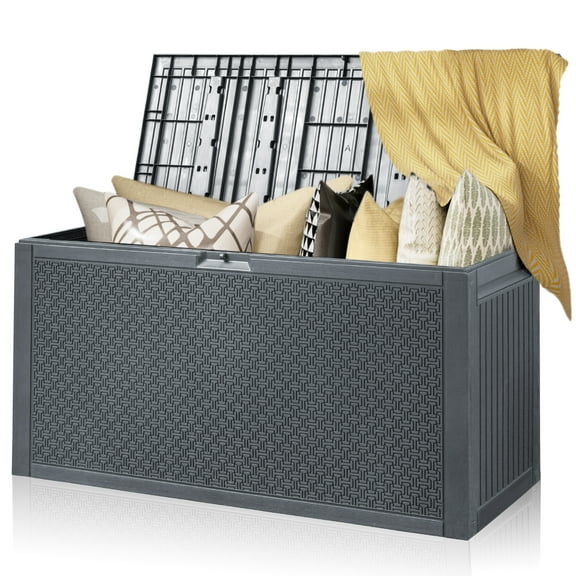 Ktaxon 90 gal Outdoor Garden Plastic Storage Deck Box Gray