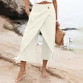 thumbnail image 6 of Utoimkio High Waist Wrap Front Capri Pants for Women Casual Single Button Overlay Cropped Trousers for Women with Side Hand Pockets, 6 of 7